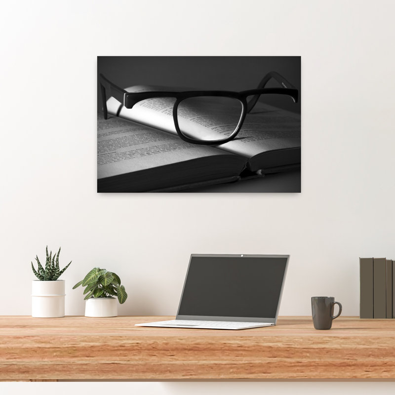 Livre ouvert, lunettes de lecture, style classique, paisible, vintage, architecture, affiche murale, H 16 po x l 24 po