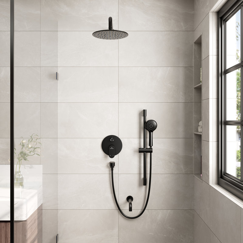 Matte Black Adjustable Height Rain Shower System with Handheld