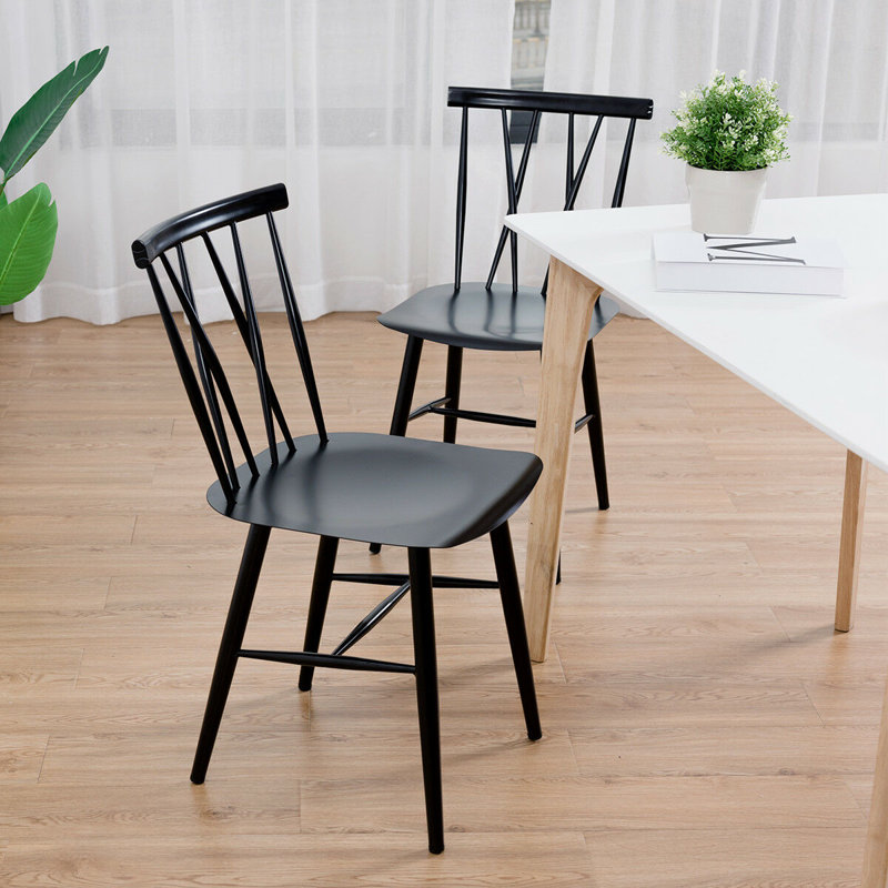 Black Metal Cross Back High Dining Side Chair Set