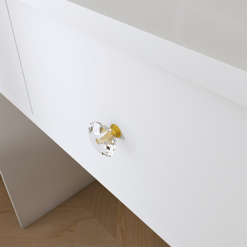 Modern Small  Vanity Desk ,Featuring 3 Modes Of LED Lighting With Adjustable Brightness, 3 Drawers And Multiple Open Storage Shelves, A Hair Dryer Holder And Power Socket, And A Dressing Chair.