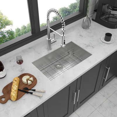 30 Inch Undermount Stainless Steel Kitchen Sink, 16 Gauge, 9 Inch Deep Single Bowl, Durable and Space-Saving Design