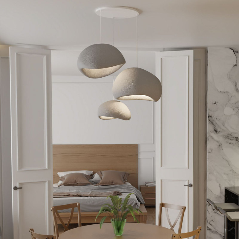 Elegant Adjustable Chandelier, Concrete Grey, 16.1 x 12.6 x 9.8 inches | Polymeric Composite Body & Cap, 31 to 47.2 inches Height | 3 x E27 Socket (Max 40W) | Modern Lighting for Living Room & Dining Spaces