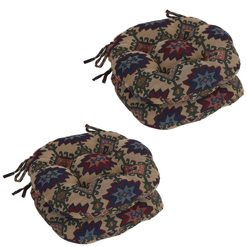 16-Inch Round Woven Tapestry Tufted Chair Cushions (Set Of 4)
