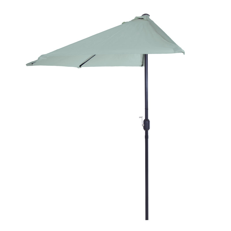 Dusty Green Steel Half Round Patio Umbrella with Polyester Canopy
