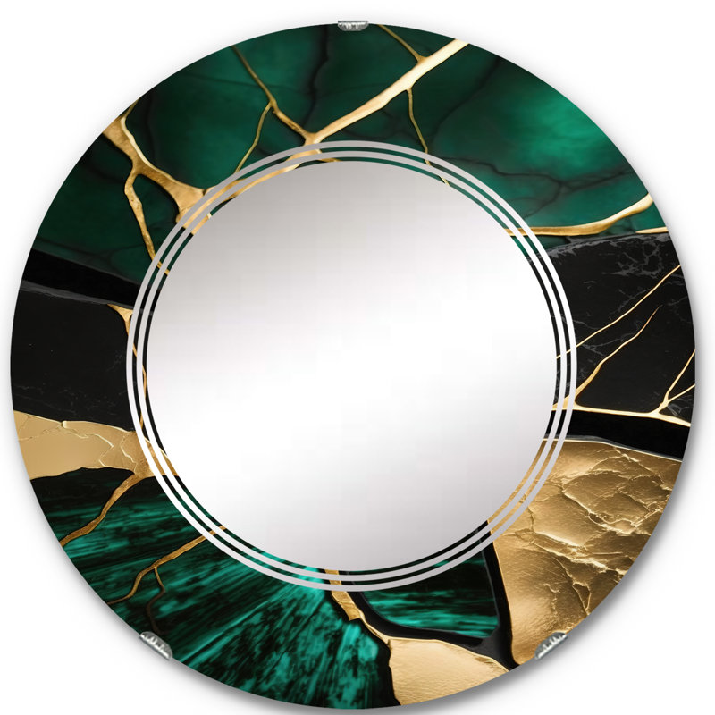 Pankie Abstract Geode Gold I - Abstract Marble Wall Mirror, 24" x 24"