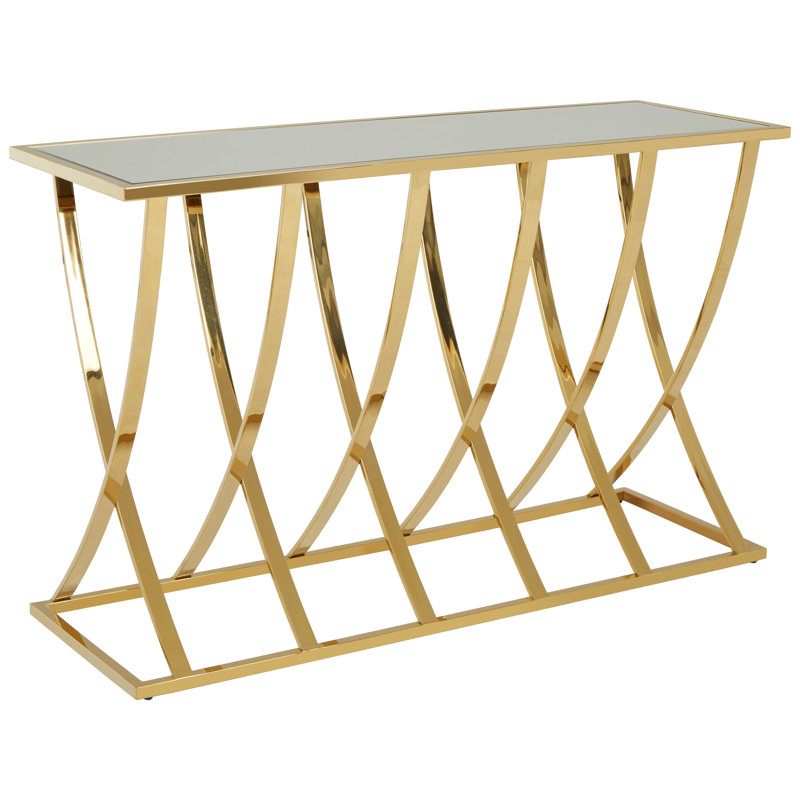 Crowland 122 cm W Glass and Mirrored Glass Top Console Table, Gold