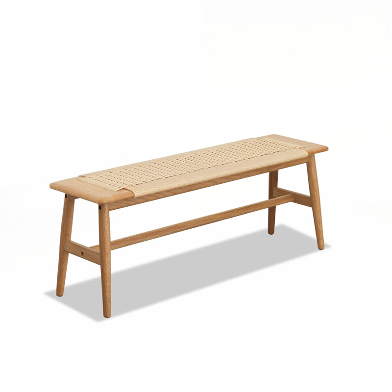 Woven Design Natural Oak Wood Dining Bench, Oak