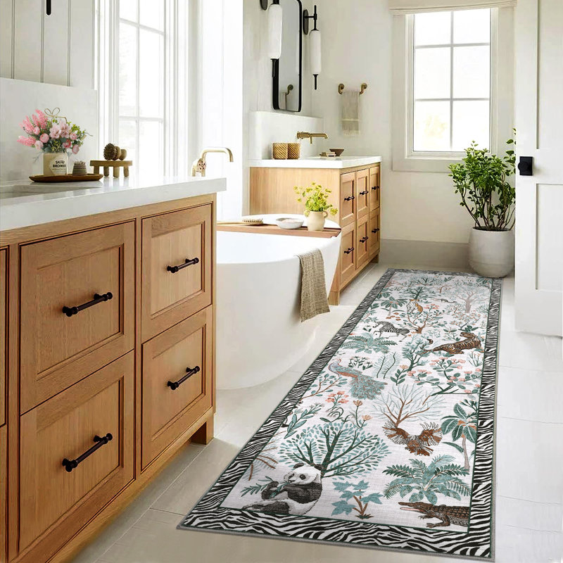 Tapis de salon pour animaux lavable Jungle, Blanc cassé, Tapis de couloir 2 pi x 6 pi