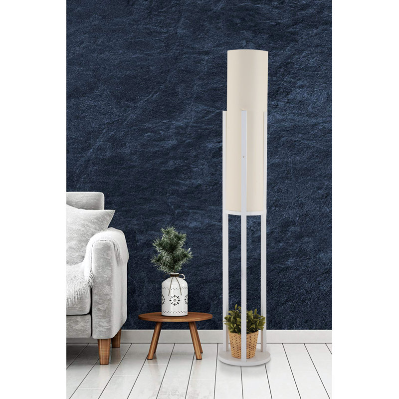Elegant Floor Lamp with On/Off Switch, White Particle Board Body, 53.1-Inch Total Height, 8.3 x 8.3-Inch Fabric Cap | CE Certified, E27 Socket (Max 40W) | Modern Lighting for Living Room, Bedroom & Office