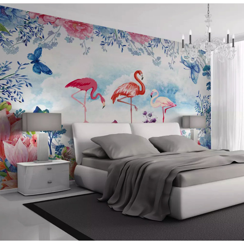 Murale fleur hortensia florale flamant rose Lukas, L 106 po x l 187 po