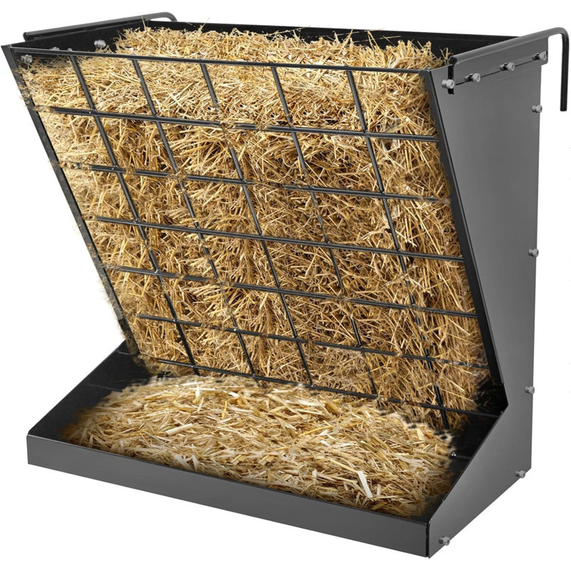 Mangeoire murale à grain et à foin pour le bétail, acier galvanisé robuste avec capacité de 18,5 gallons et bac inférieur - intérieur / extérieur