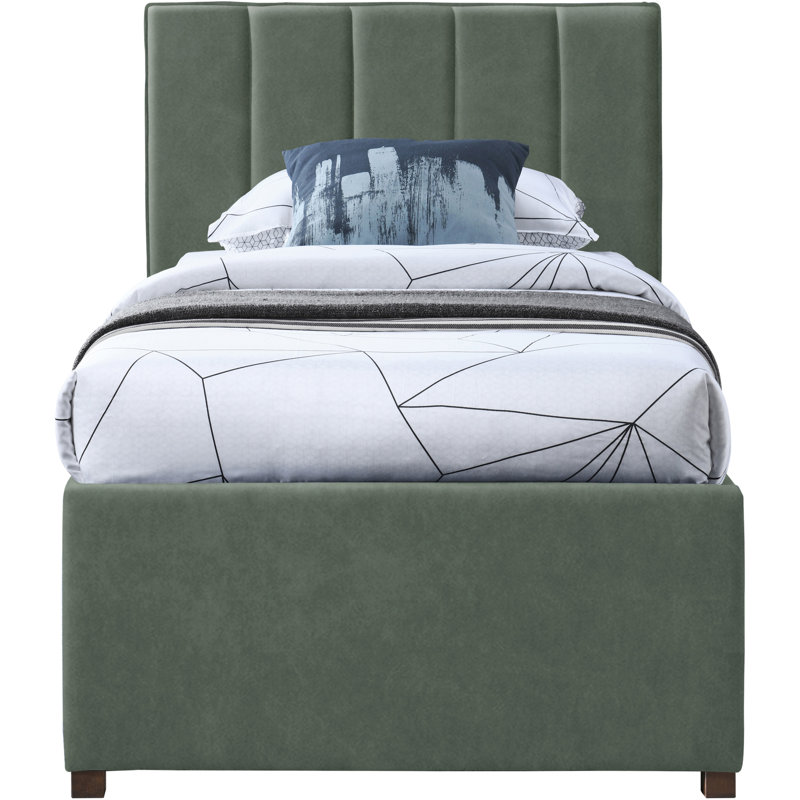 Upholstered Panel Bed, Green Vegan Leather
