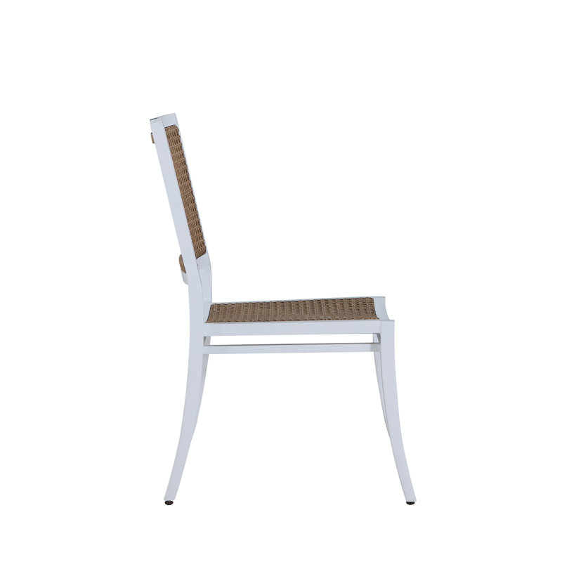 Bermuda Aluminum and Cane Stacking Side Chair, No Welt + Standard Fill, Bali Pearl, Chalk And Natural Cane