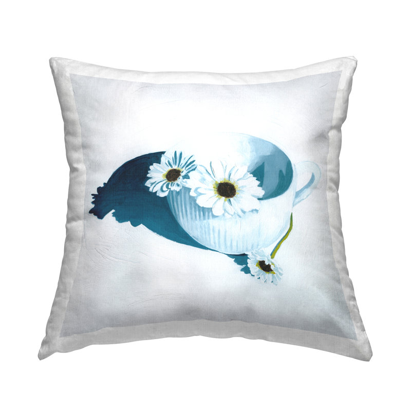 Coussin décoratif moderne "Modern Daisies In Teacup" par Grace Popp