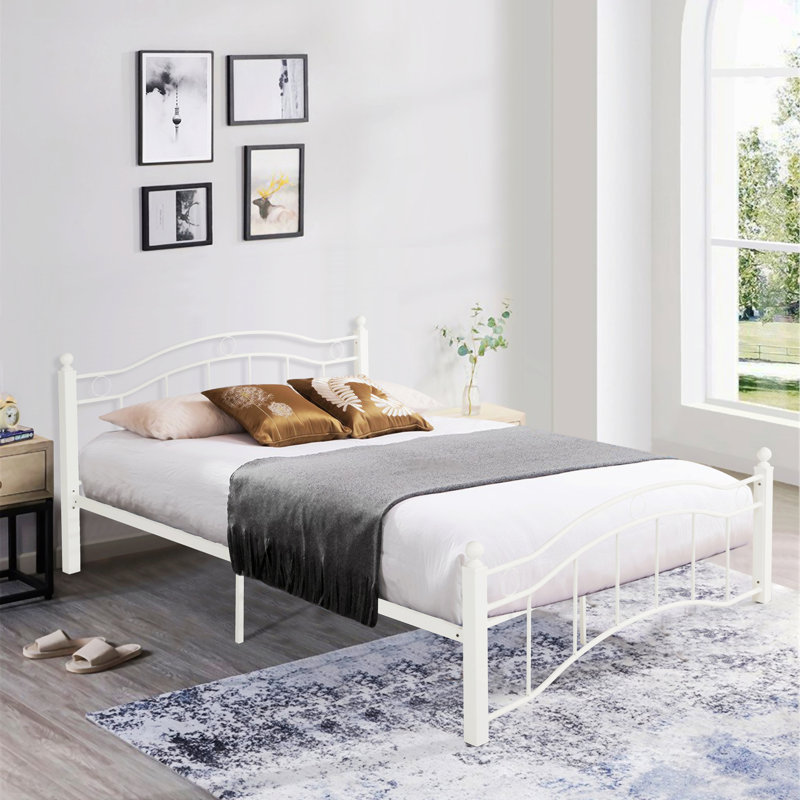 Platform Bed, White, Queen