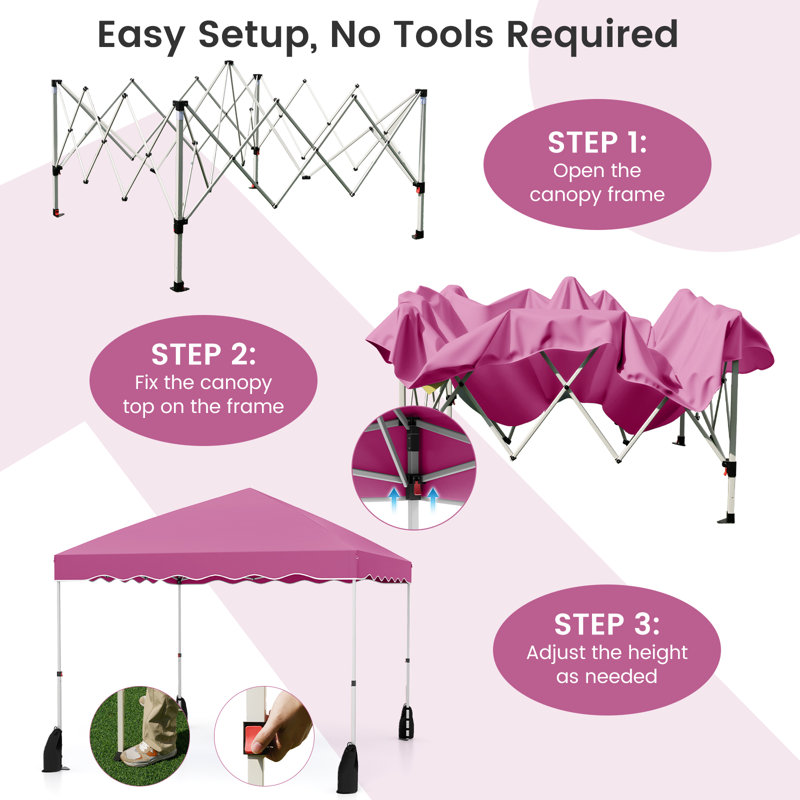 10 X 10 FT Pop up Canopy Tent Portable Foldable Patio Shelter w/ Wheeled Bag Pink, Pink