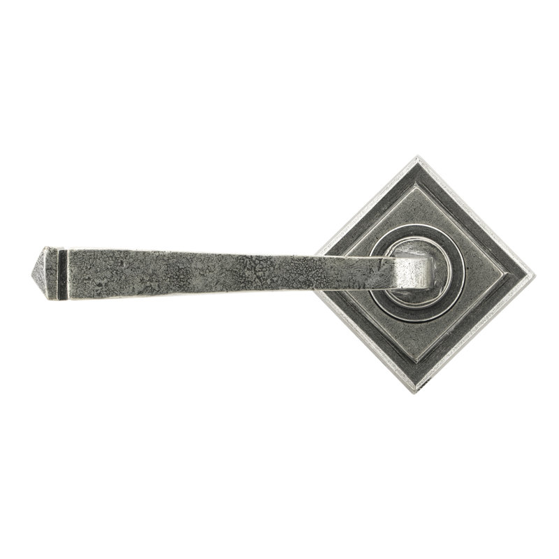 Avon Round Lever on Rose Set (Square), Pewter Patina