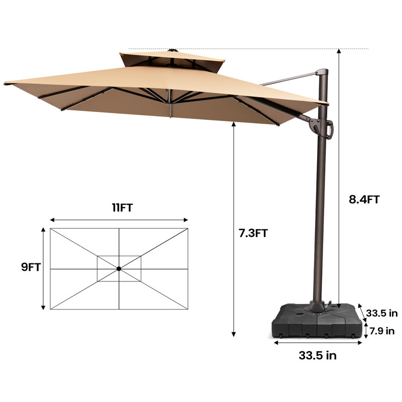 130'' X 105'' Aluminum Rectangular Cantilever Umbrella With Weight Base, Tan