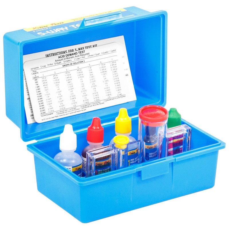 XtremepowerUS 5-Way Pool Water Test Kit for Chlorine, Bromine, pH, and More