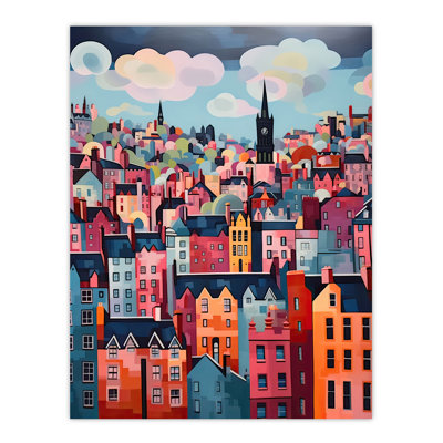 Wall Art Print Edinburgh Cityscape Stylised Oil Painting Cloudy Scottish City Skyline Poster