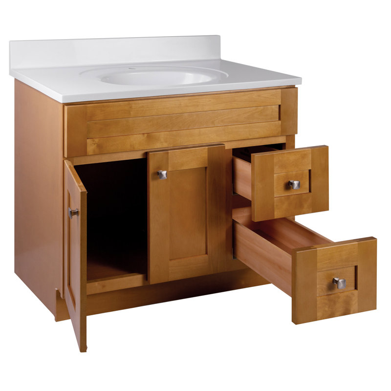 Brookings 37 Inch Bathroom Vanity with Top, Ready to Assemble, Painted Sherwin Williams® Gray – Design House, 597807, Brown