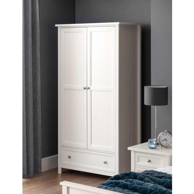 Jarin 2 Door Solid Wood Wardrobe, 188cm H x 92cm W x 52.5cm D, Surf White