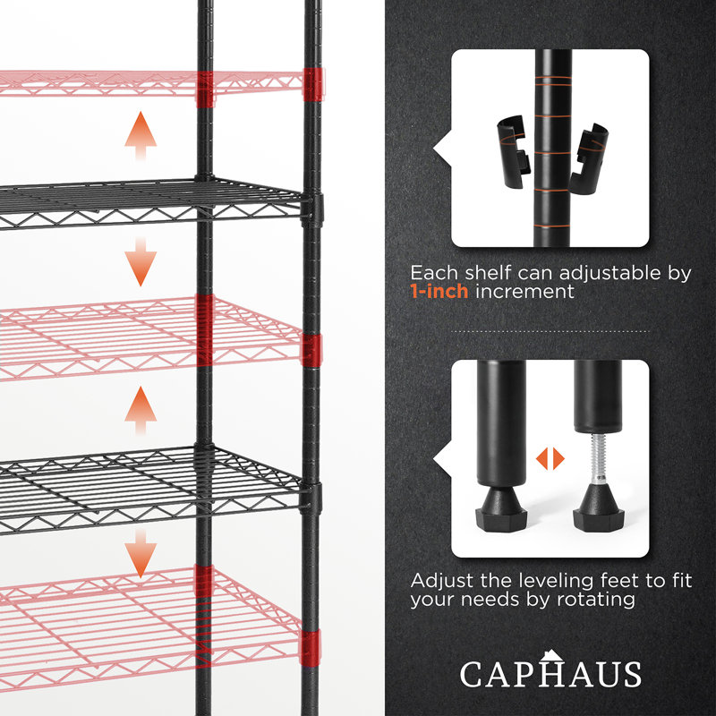 Black 3-Tier Adjustable Height Steel Wire Shelving Unit