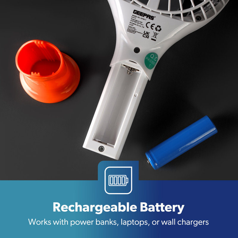 GEEPAS Rechargeable Fan | Mini Portable USB Handheld Fan for Home Office Travel Outdoor Personal Use | 3 Speed Settings 8Hr Run Time | Ultra Quiet Lightweight Air Circulator | 2 Year Warranty