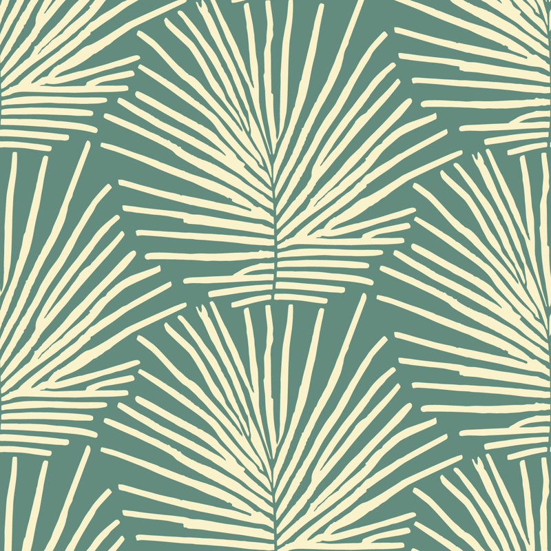 Papier peint Isle of Palms, Autoadhésif, Bleu sarcelle / crème, Papier