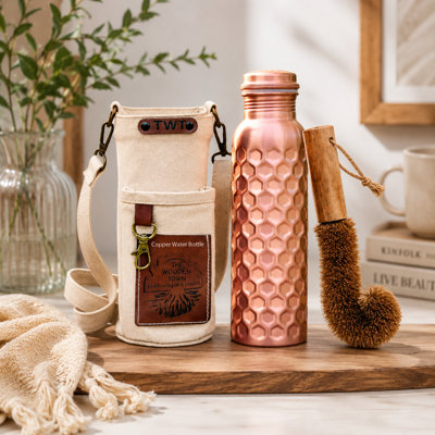 Bouteille d'eau en cuivre pur 32 oz diamant avec brosse et sac