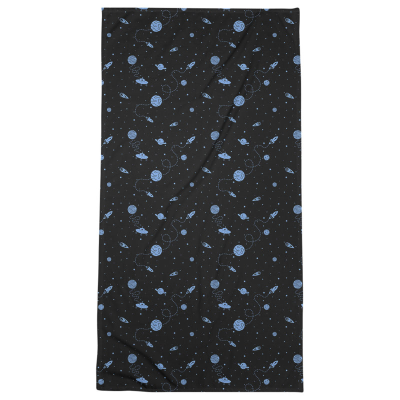 Serviette de bain à espace extérieur, Noir / Bleu