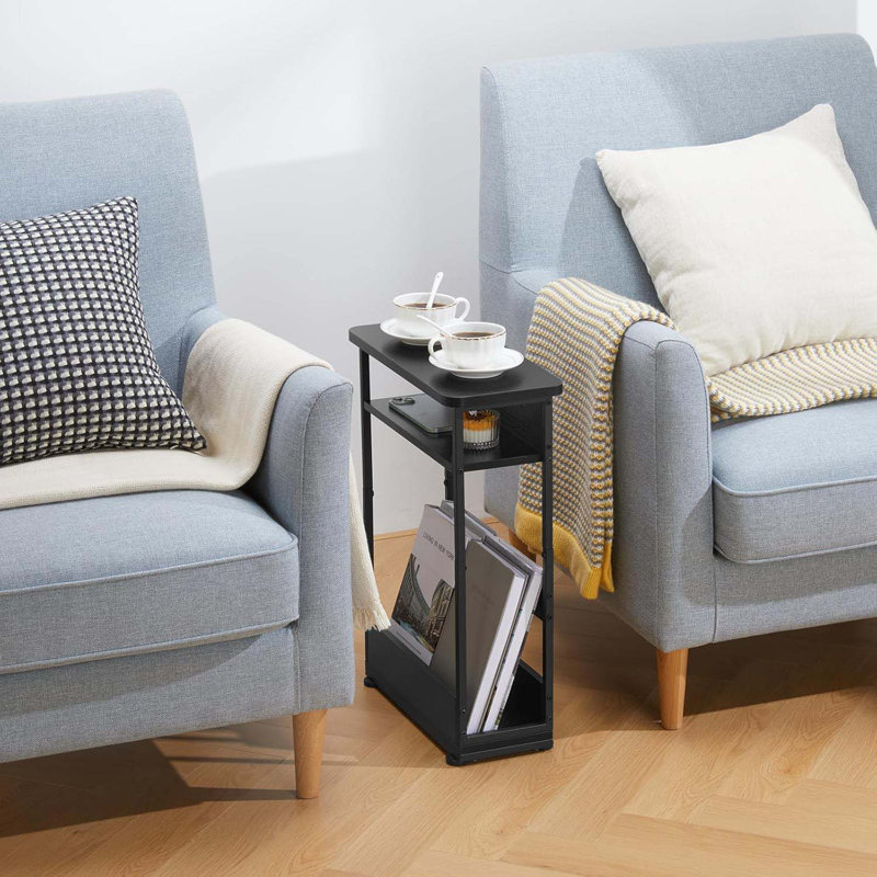 Side Table,3-Tier Slim End Table With Storage Shelf,Modern Sofa Table Thin Side Table For Narrow And Small Spaces, Skinny Bedside Table Small Nightstand With Magazine Rack Space Saving