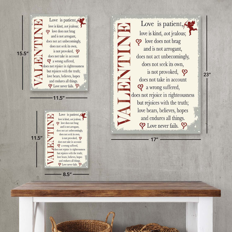 Signe en métal «Love is patient», H 15,5 po x l 11,5 po x P 0,04 po