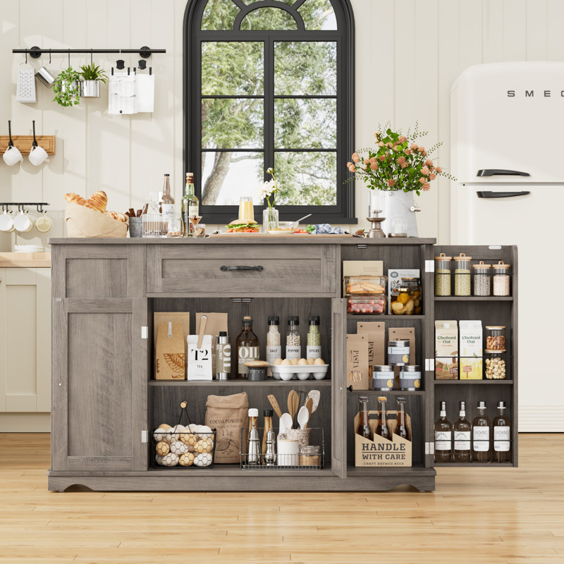 Îlot de cuisine avec roulettes, chariot de cuisine, Gris délavé