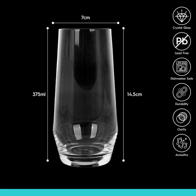 Argon Tableware Soho Crystal Highball Glasses, Set of 6