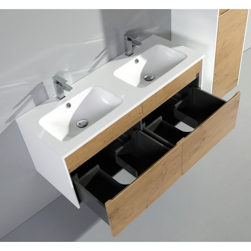 Ensemble de meuble-lavabo mural simple 47 po, Blanc / chêne moelleux