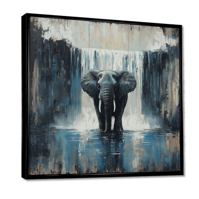 Halloway, éléphant monochrome et la chute d'eau I - éléphant, art mural
