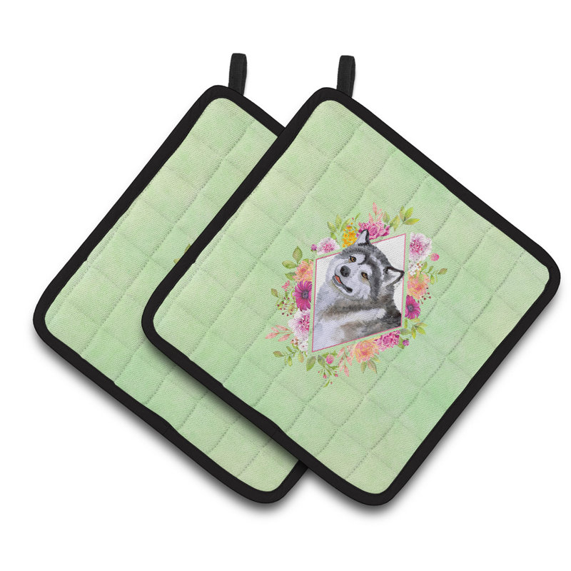 Ensemble de cuisinier poignée 2 pièces caroline trésors sheltie, Vert, Malamute d’Alaska