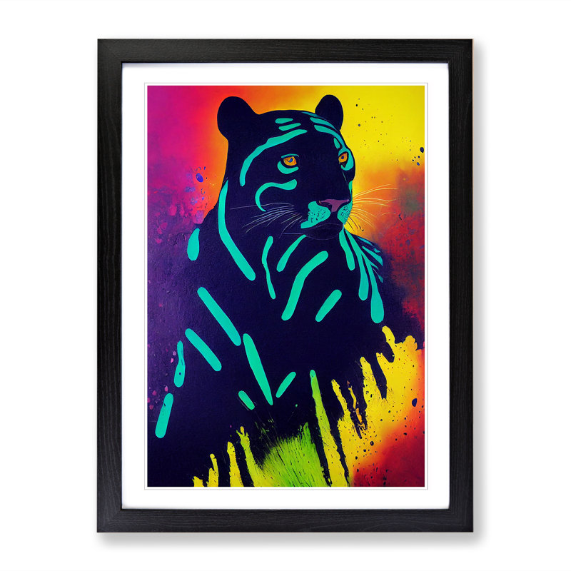Panther Hydrodipped - Single Picture Frame Painting, 64cm H x 46cm W x 2cm D, Oak