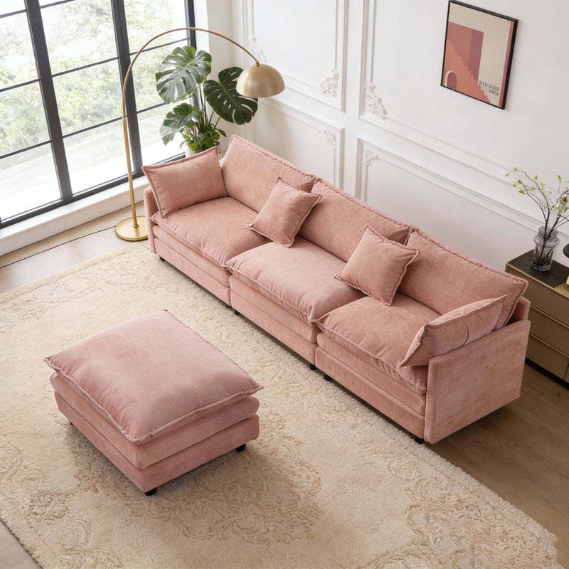 Canapé modulaire de 105 po en tissu chenille rembourré, Rose