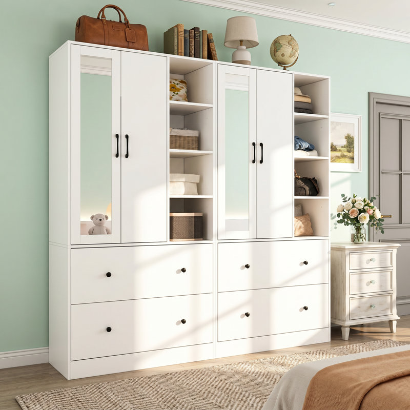 Armoire 4 tiroirs avec miroir Malieka, Blanc