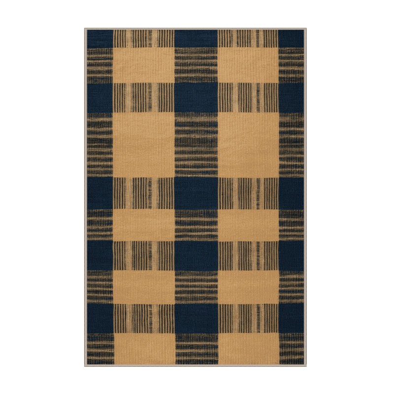 Machine Washable Checkered Brown Area Rug, Rectangle 5' x 8'