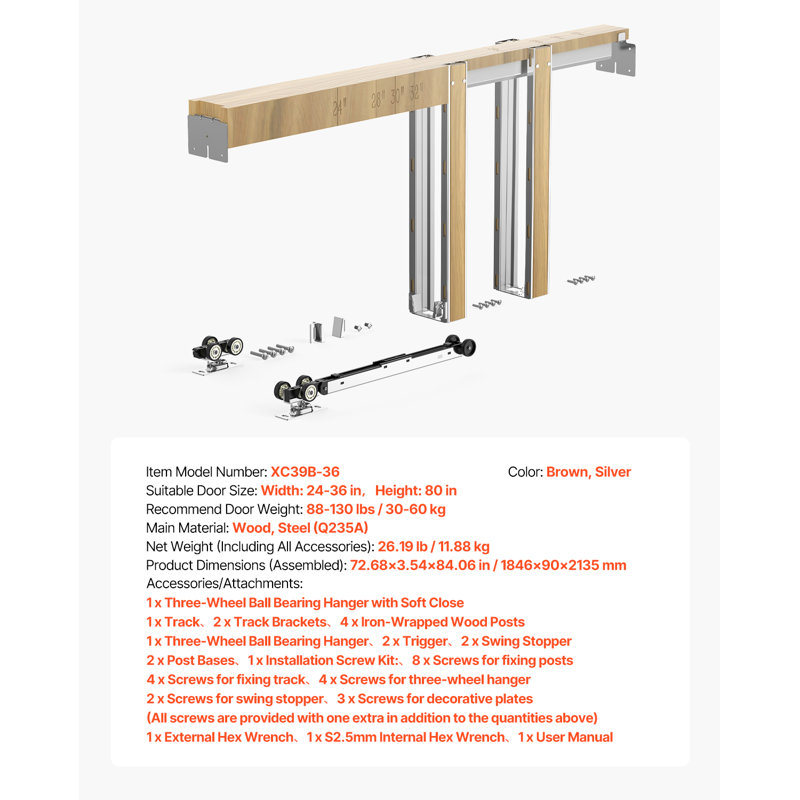 Ensemble de cadre de porte avec passe-tringle 80 po, H 80 po x l 36 po x P 3 po