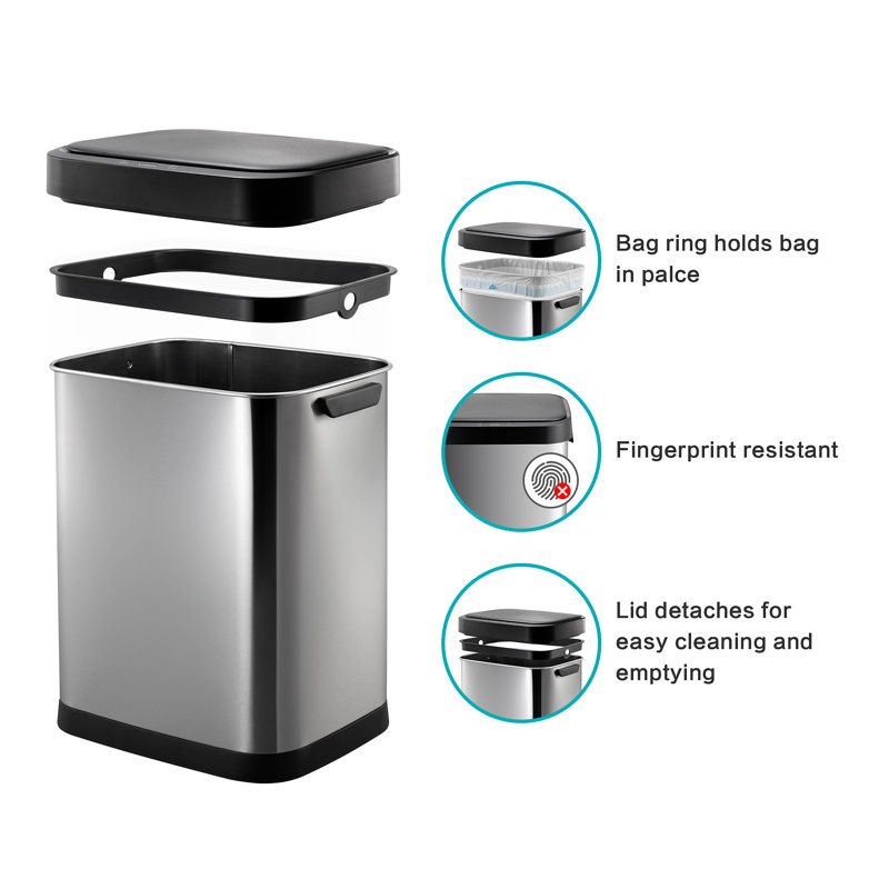 10.5 Gallon / 40L Rectangular Touchless Motion Sensor Kitchen Trash Can, Silver