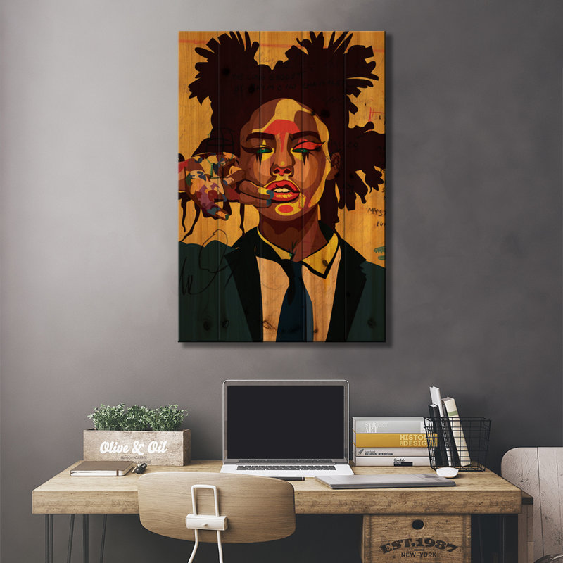 «Girl» par Dai Chris Art, impression sur bois sans cadre, L 18 po x H 26 po