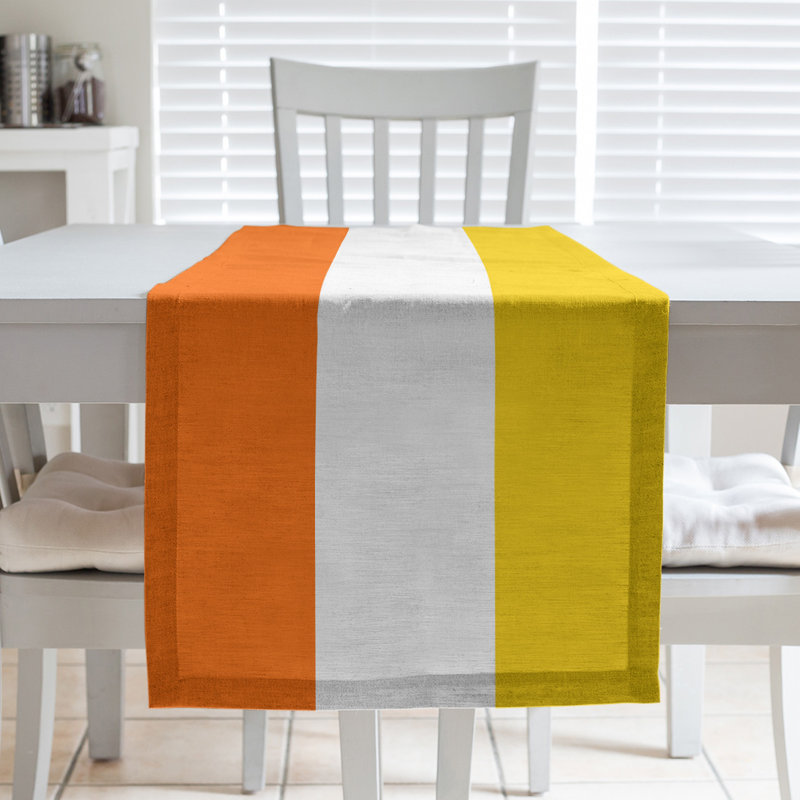 Chemin de table, 72 po x 16 po, Rouge orangé / blanc / jaune, Miami