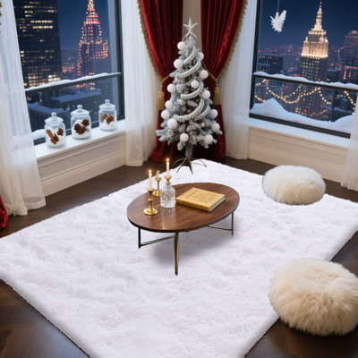Tapis 8 x 10 po pour le salon, grand tapis à poil long moderne pour la chambre à coucher, tapis d'intérieur pelucheux, envers antidérapant de qualité supérieure, idéal pour les endroits très passants à l'intérieur, blanc