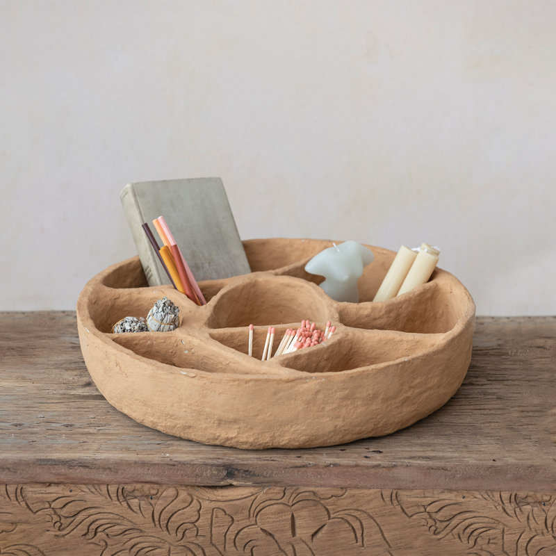Round Paper Mache Wall Shelf with Multiple Sections