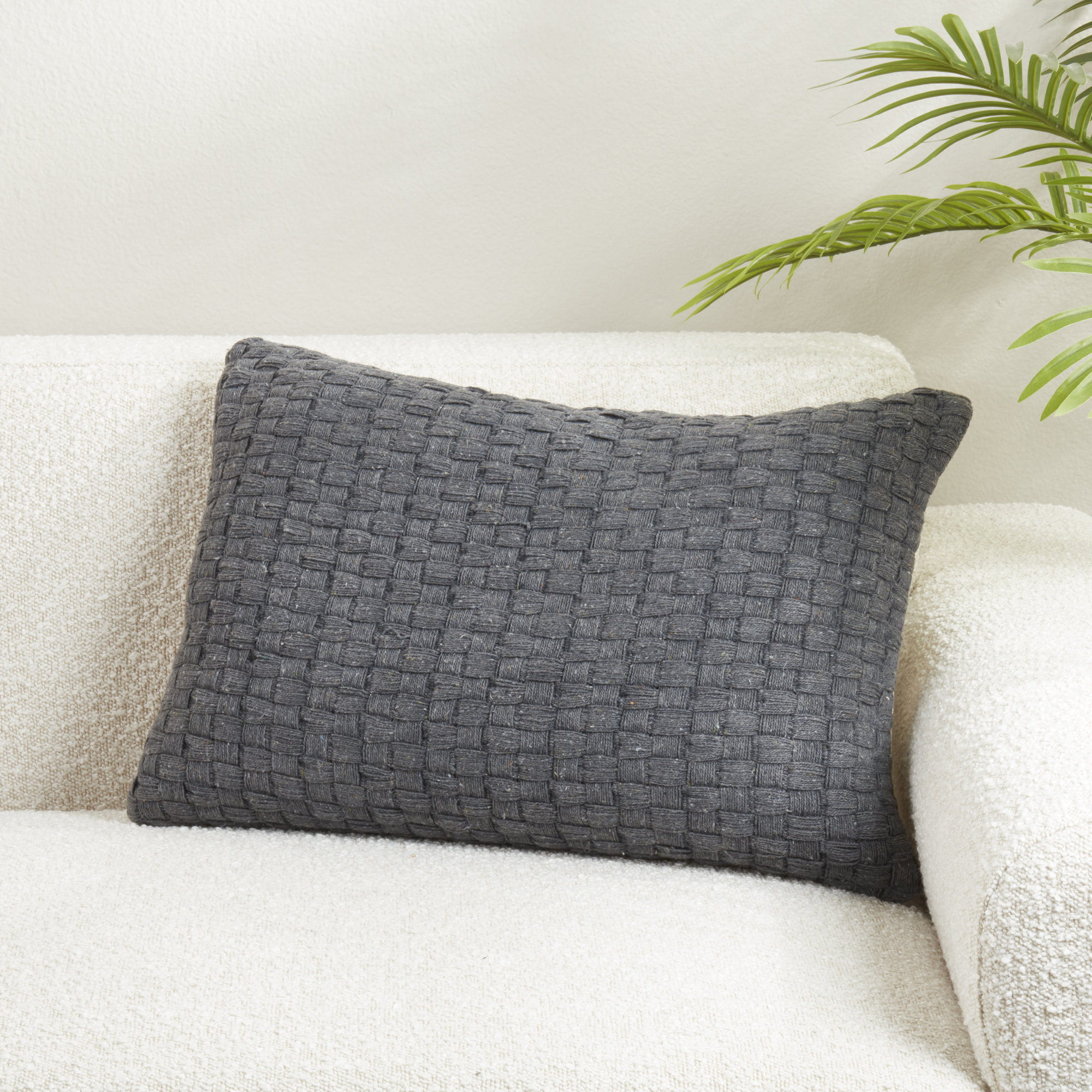 Textured Waffle Weave Pillow, Gray, Duck Down