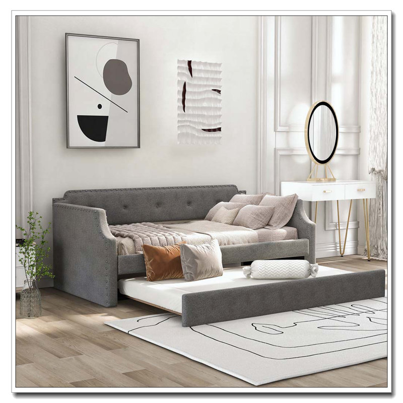 Lit de jour rembourré avec couchette, Gris